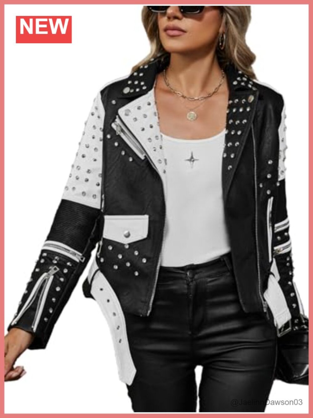 Faux Leather Moto Zip Up Jacket Color-Block Cropped Belted